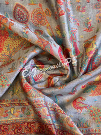 Pashmina Silk Kani Kashmiri Saree Grey