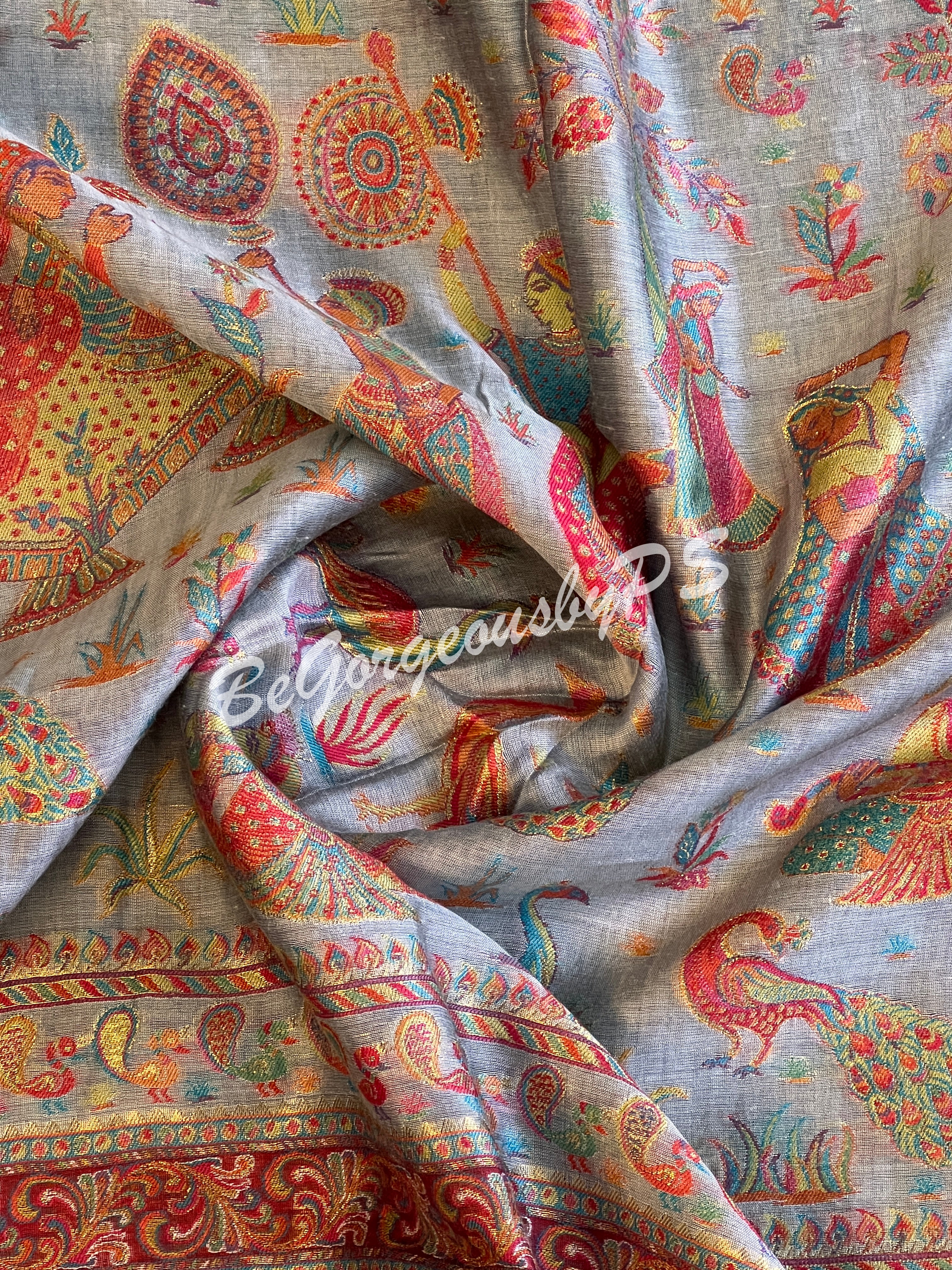 Pashmina Silk Kani Kashmiri Saree Grey