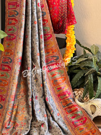 Pashmina Silk Kani Kashmiri Saree Grey