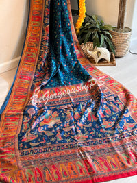 Pashmina Silk Kani Kashmiri Saree Blue Raja Rani