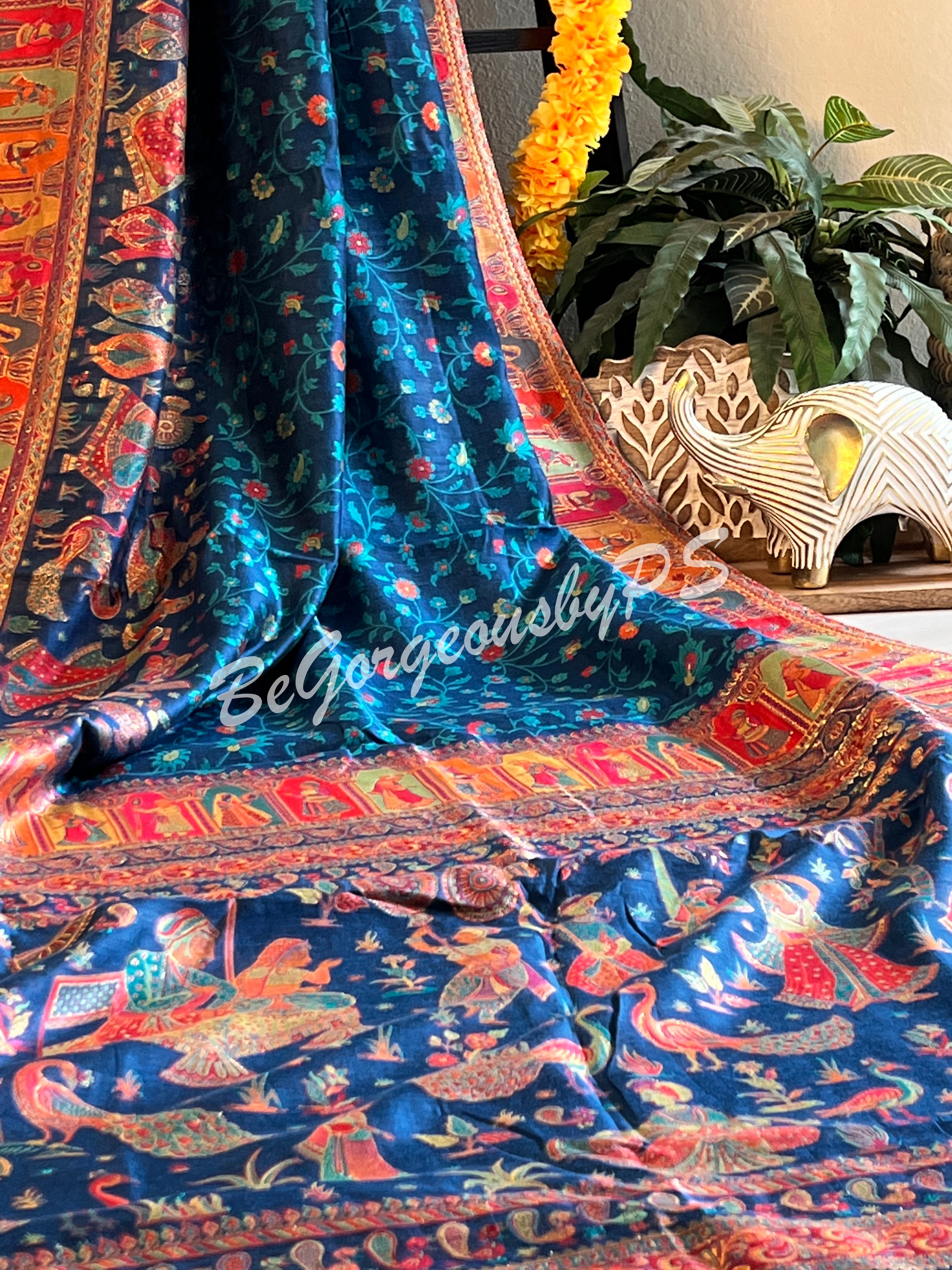 Pashmina Silk Kani Kashmiri Saree Blue Raja Rani