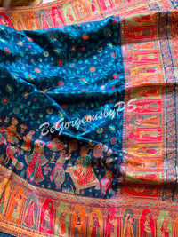 Pashmina Silk Kani Kashmiri Saree Blue Raja Rani