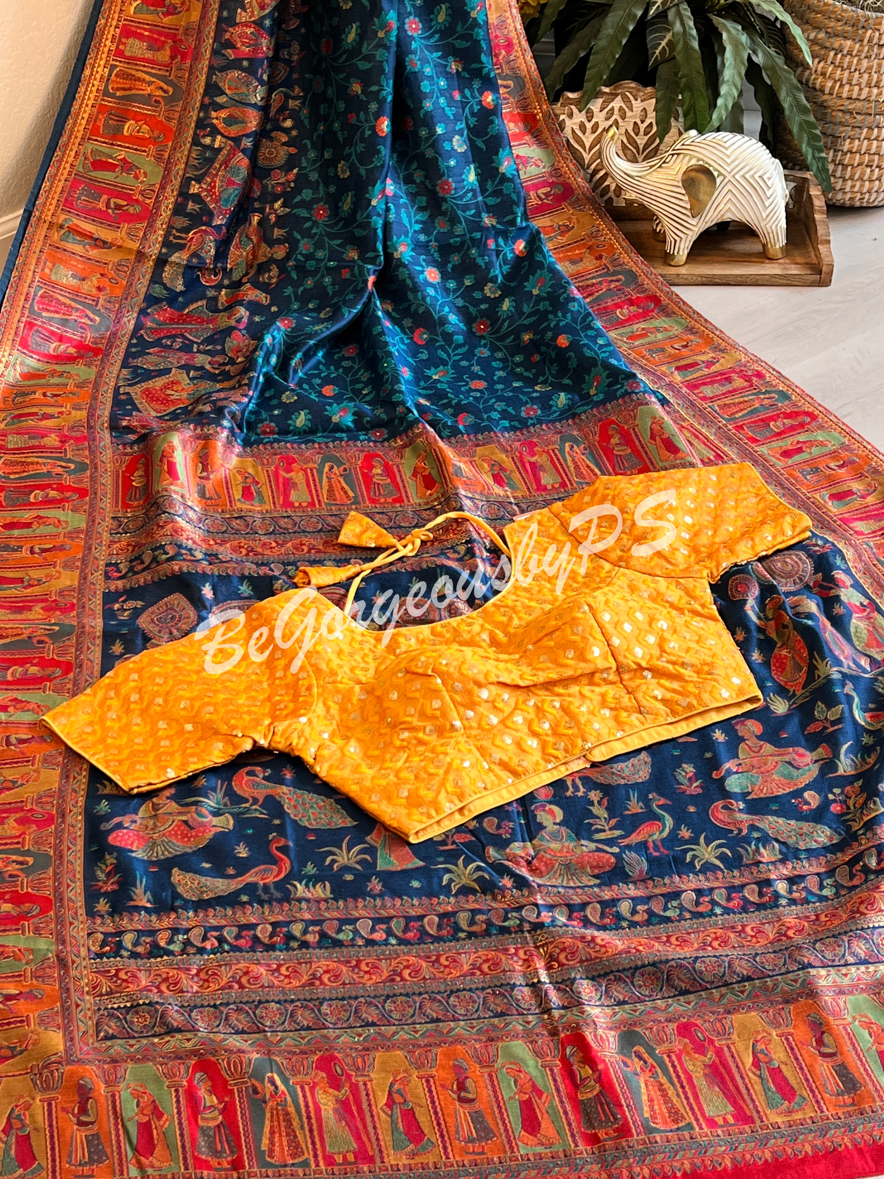 Pashmina Silk Kani Kashmiri Saree Blue Raja Rani