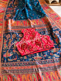 Pashmina Silk Kani Kashmiri Saree Blue Raja Rani