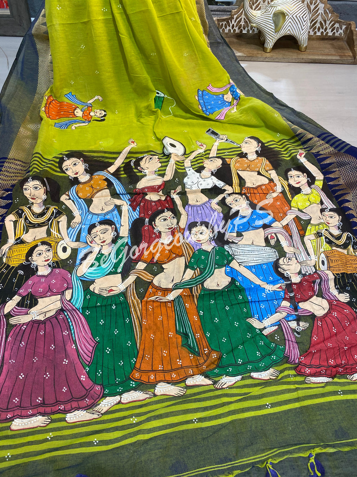 Pattachitra dancing ladies on cotton silk