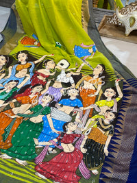 Pattachitra dancing ladies on cotton silk