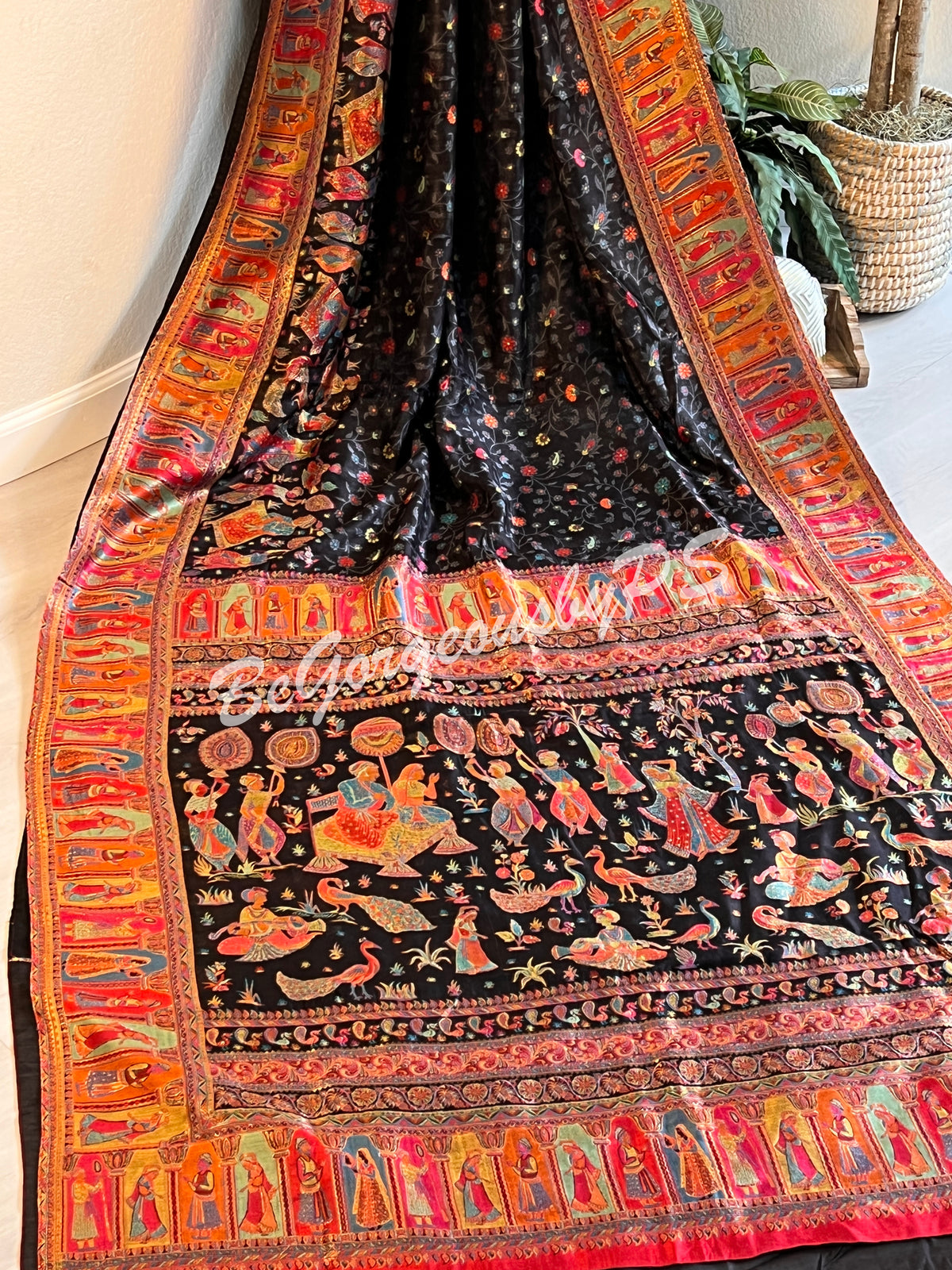 Pashmina Silk Kani Kashmiri Saree Black Raja Rani