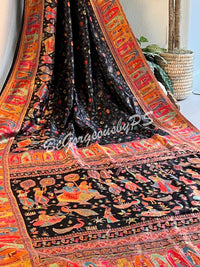 Pashmina Silk Kani Kashmiri Saree Black Raja Rani