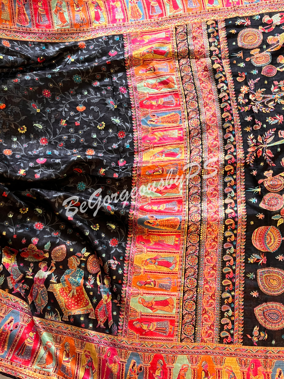 Pashmina Silk Kani Kashmiri Saree Black Raja Rani