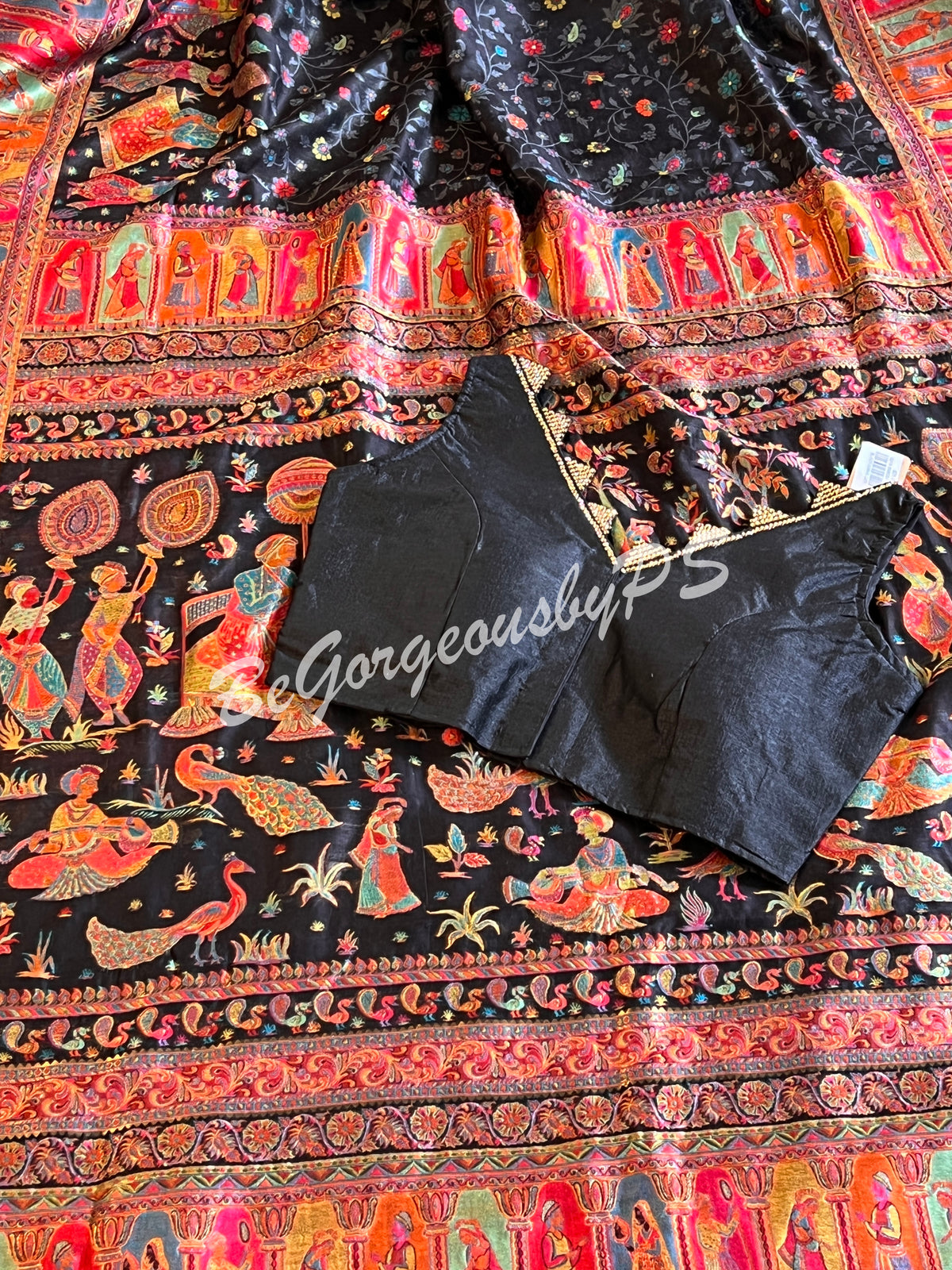 Pashmina Silk Kani Kashmiri Saree Black Raja Rani