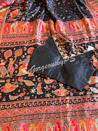 Pashmina Silk Kani Kashmiri Saree Black Raja Rani