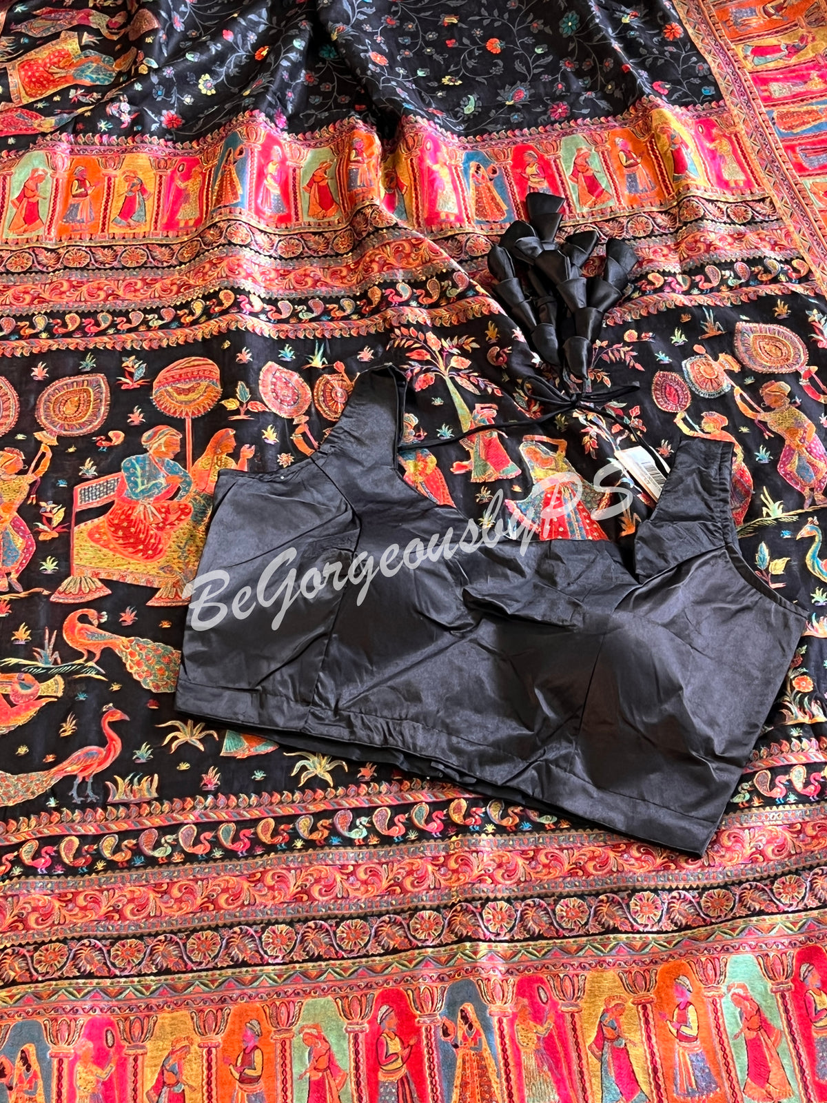 Pashmina Silk Kani Kashmiri Saree Black Raja Rani