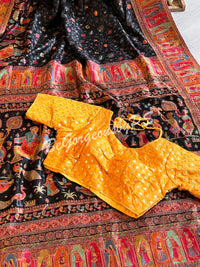 Pashmina Silk Kani Kashmiri Saree Black Raja Rani