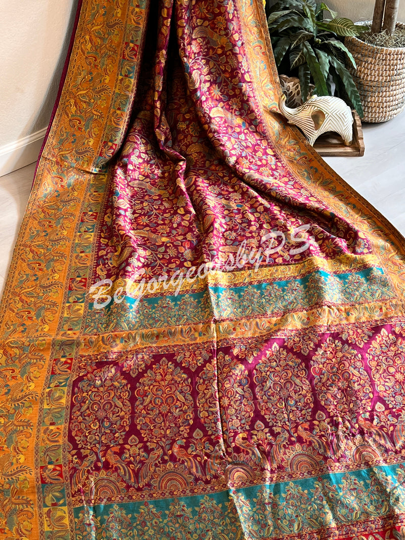 Pashmina Silk Kani Kashmiri Saree megenta