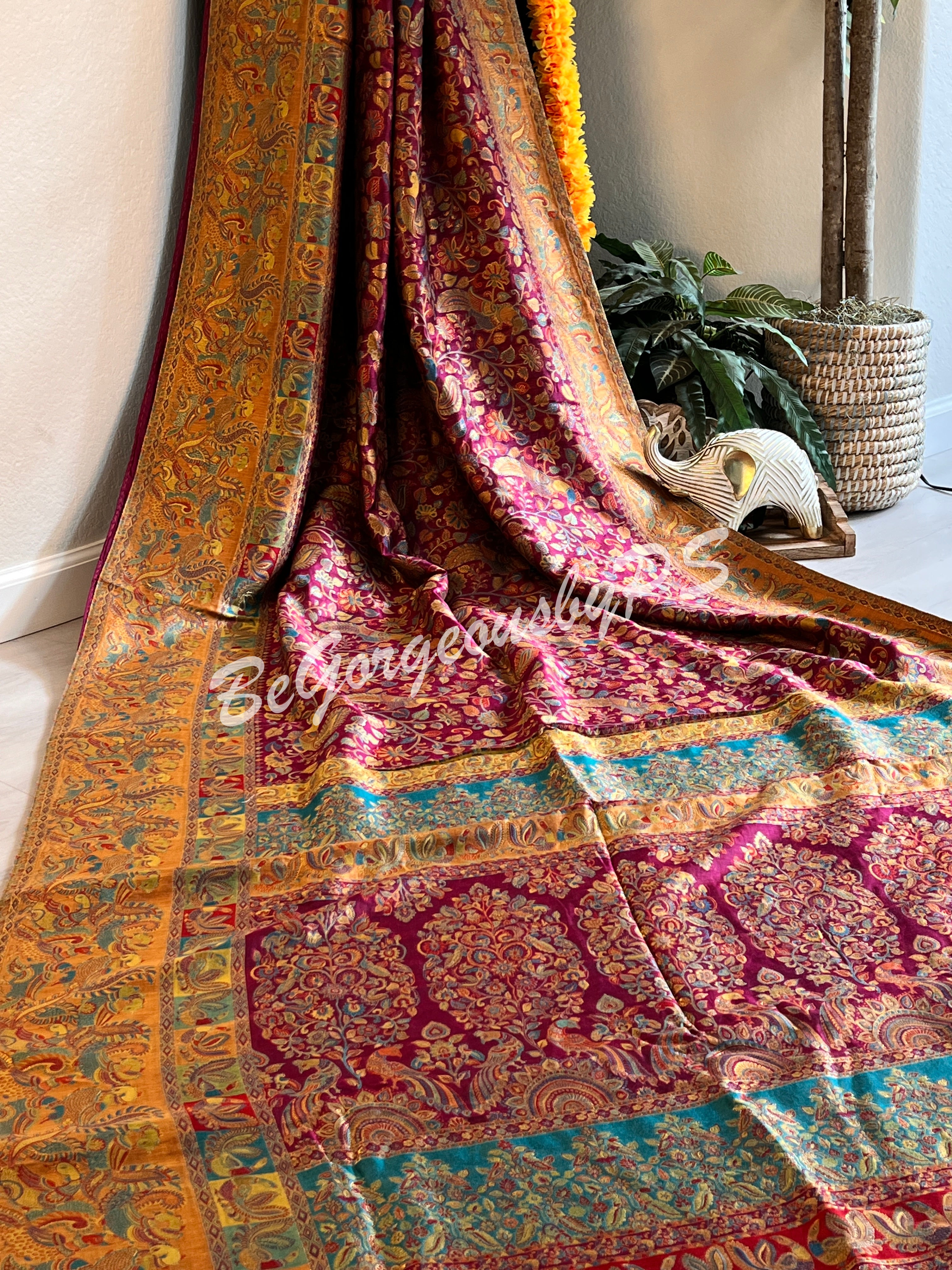 Pashmina Silk Kani Kashmiri Saree megenta