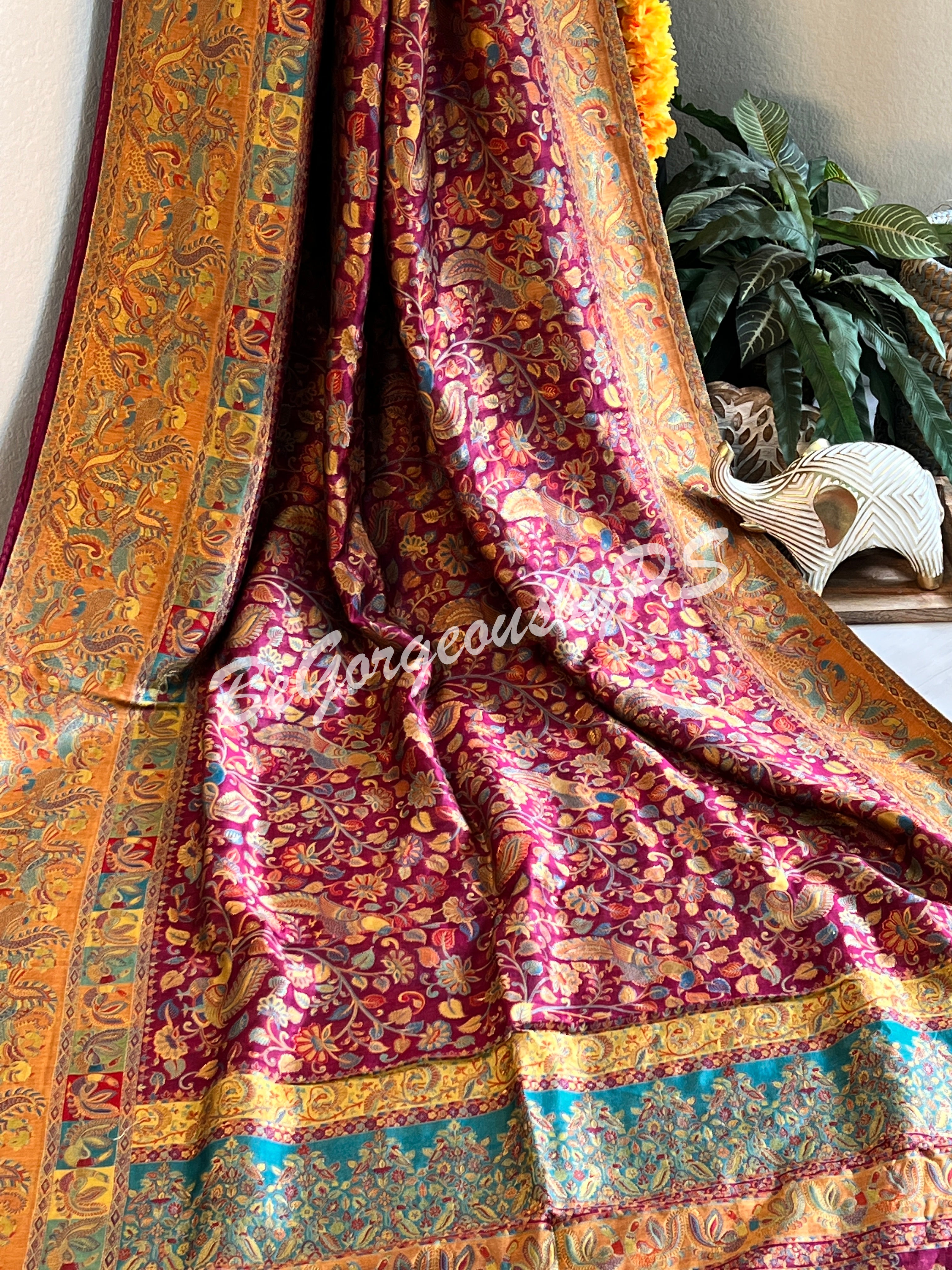 Pashmina Silk Kani Kashmiri Saree megenta