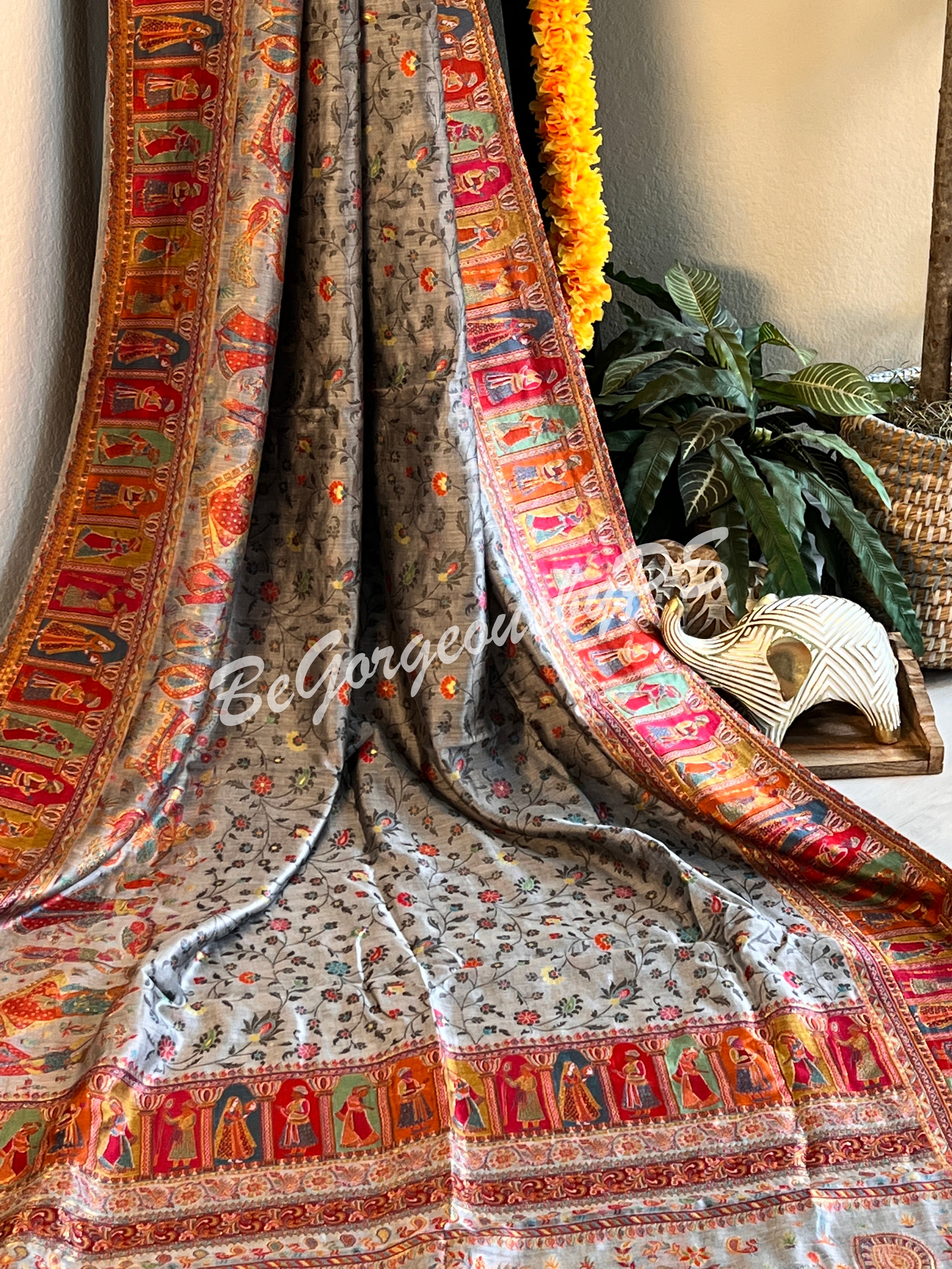 Pashmina Silk Kani Kashmiri Saree Grey