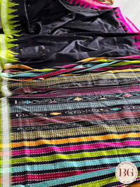 Behrampuri double pallu silk saree multicolor aanchal saree color - black