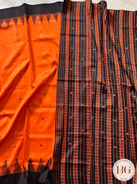 Berhampuri silk saree multicolor aanchal saree color - orange