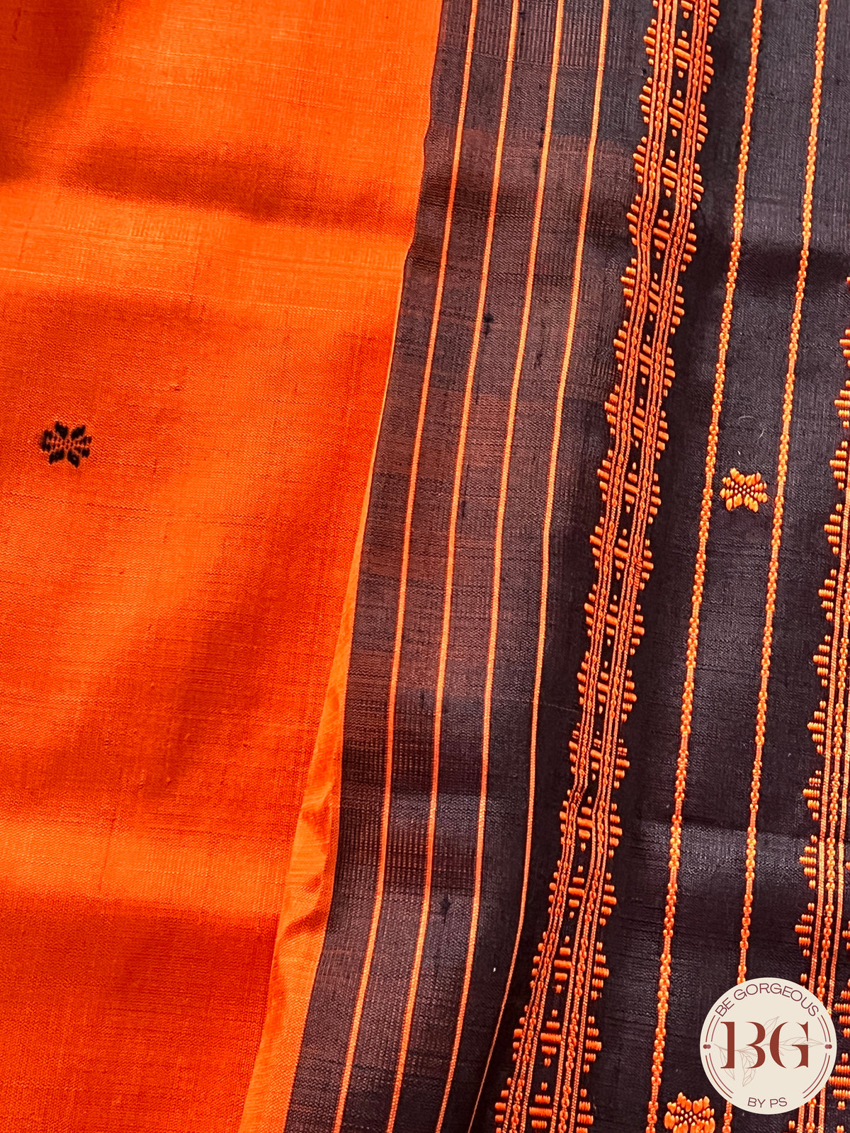 Berhampuri silk saree multicolor aanchal saree color - orange