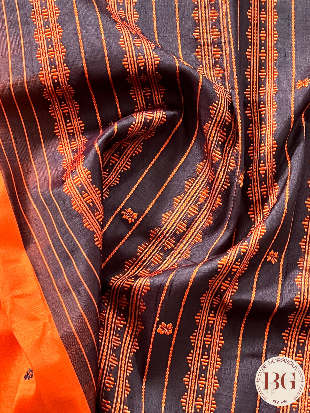 Berhampuri silk saree multicolor aanchal saree color - orange