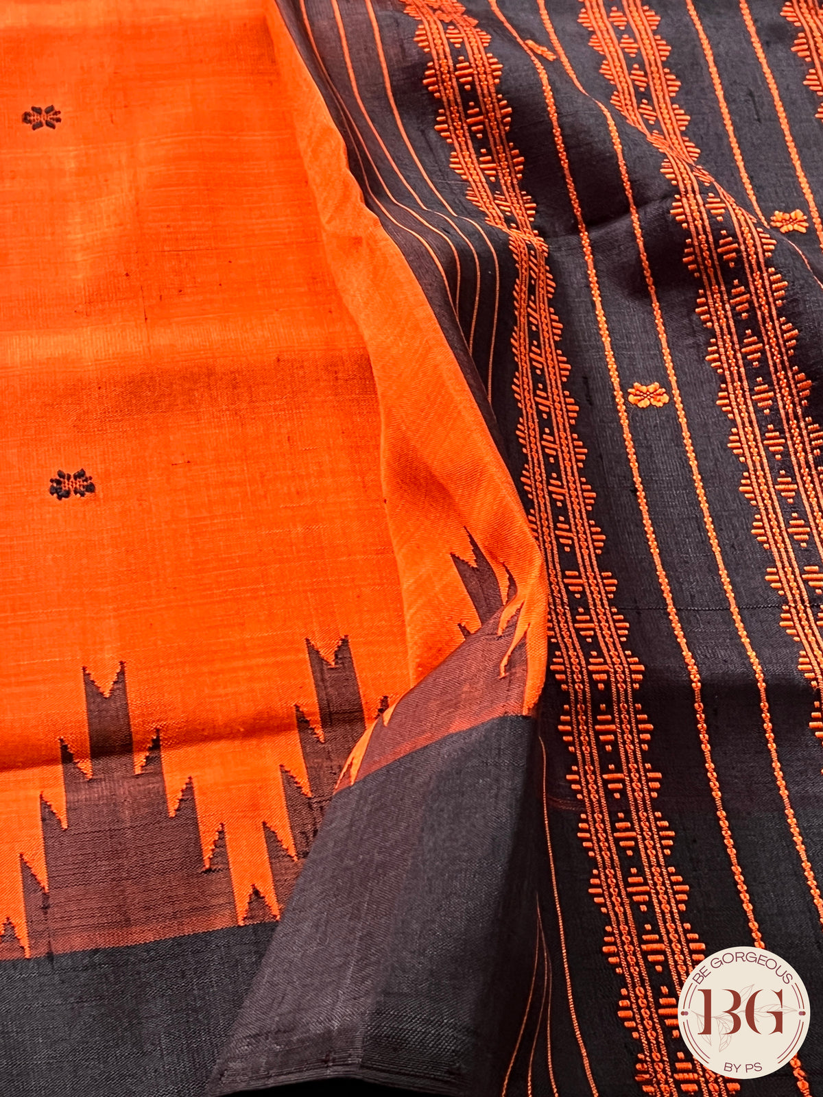 Berhampuri silk saree multicolor aanchal saree color - orange