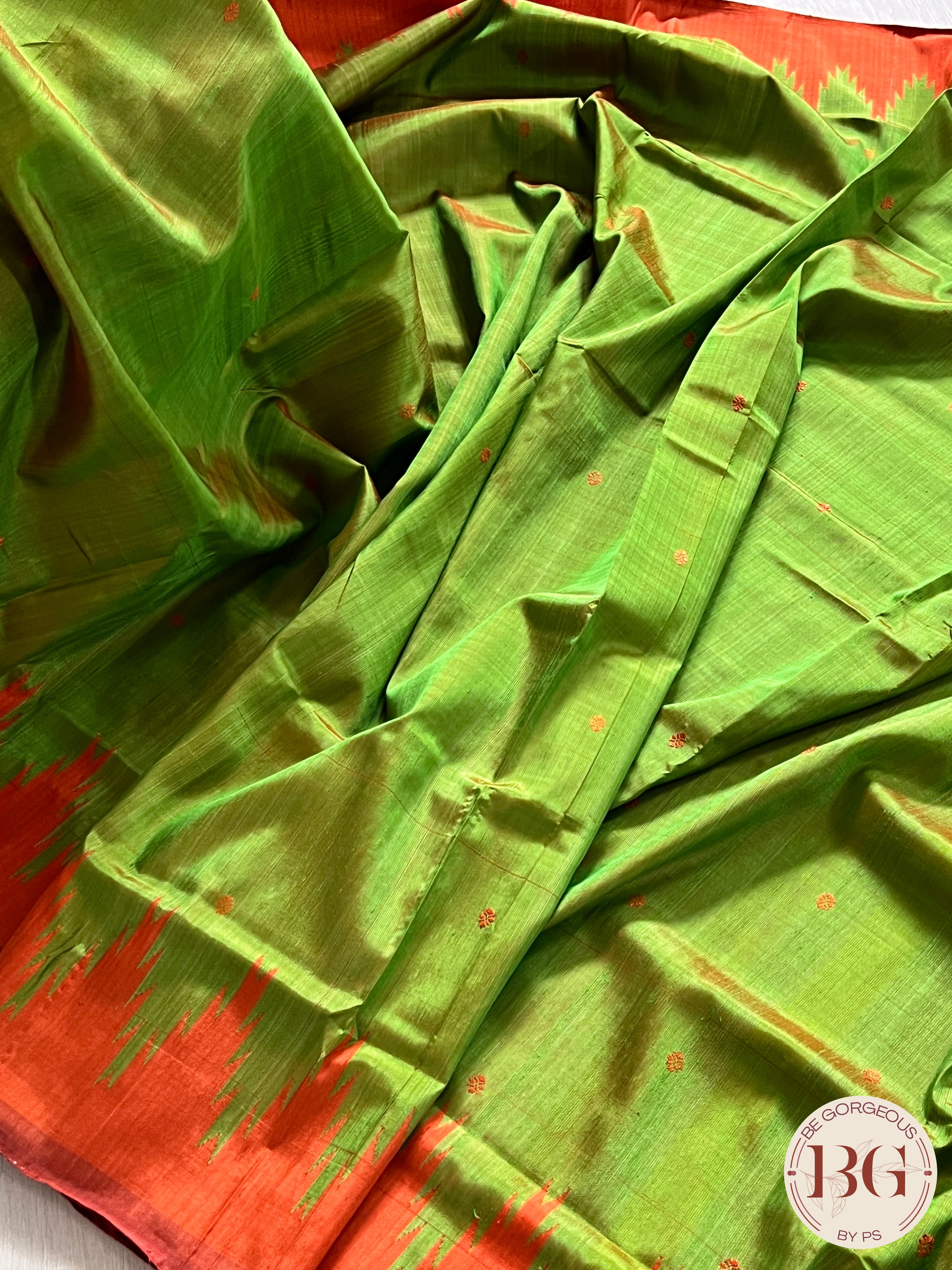 Berhampuri double pallu silk saree multicolor aanchal saree color - green