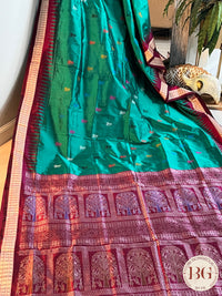 Bomkai silk Rajo doli handloom saree color - peacock green