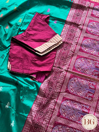 Bomkai silk Rajo doli handloom saree color - peacock green