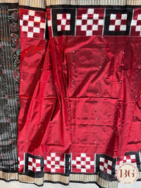 Sambalpuri silk big red black passapali design border saree color - red