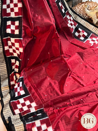 Sambalpuri silk big red black passapali design border saree color - red