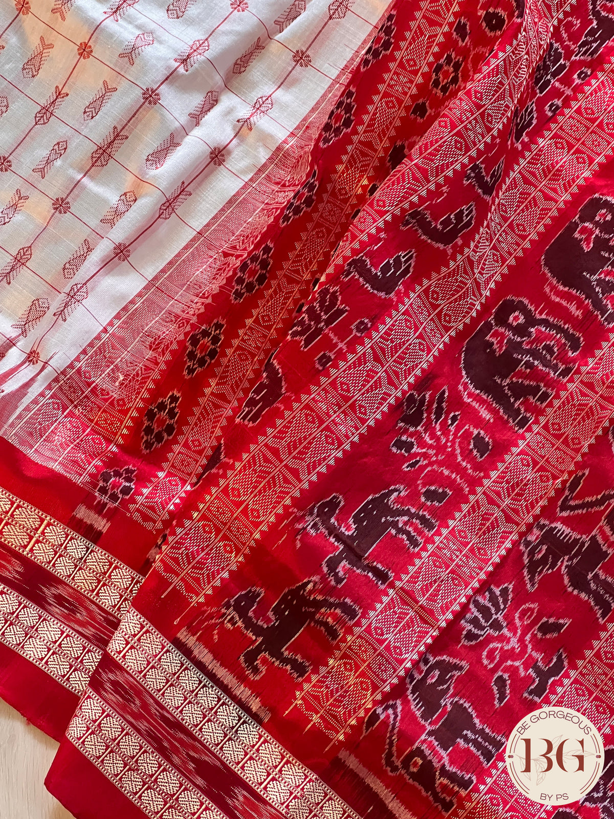 Hazar butta pure sambalpuri silk saree color - white