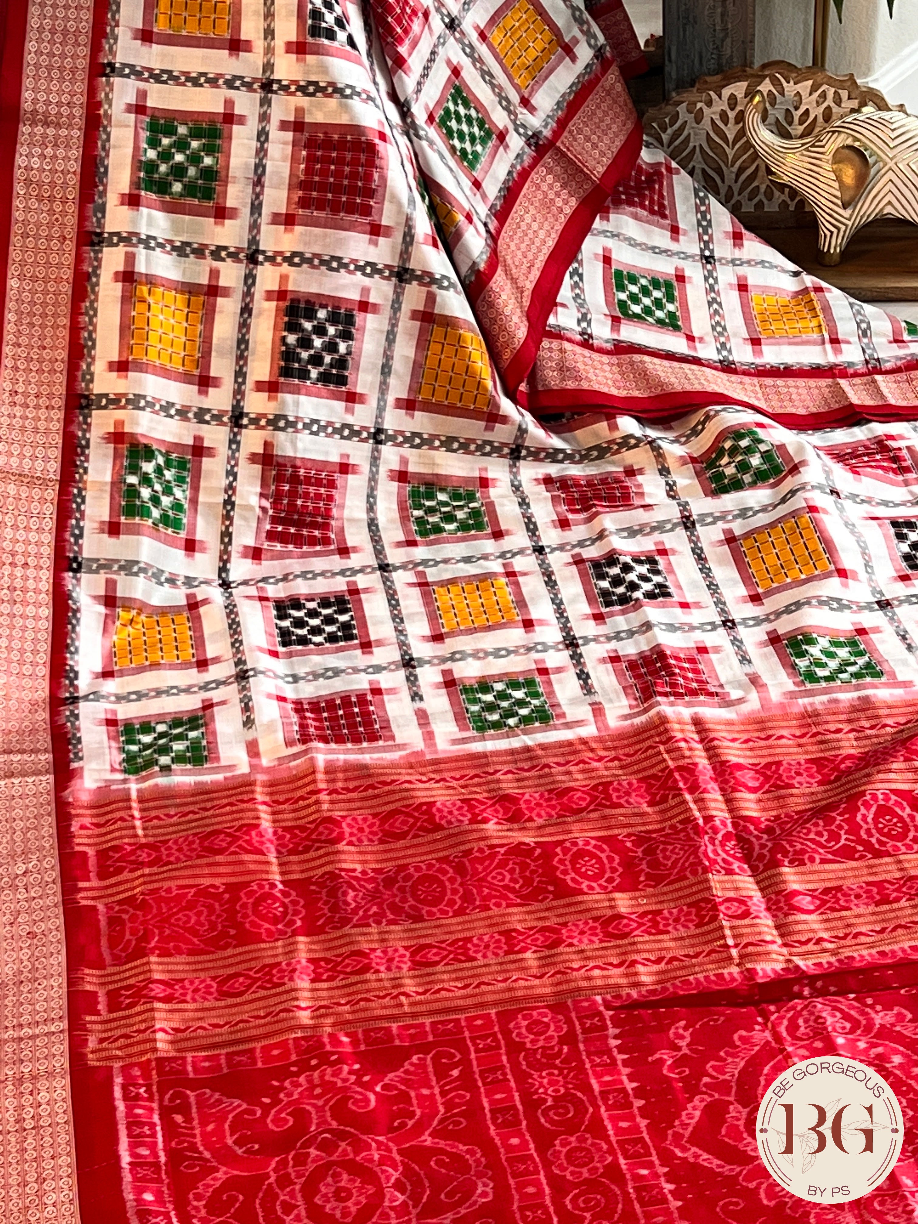 Double Ikkat Ashwini silk sambalpuri handloom saree color - white