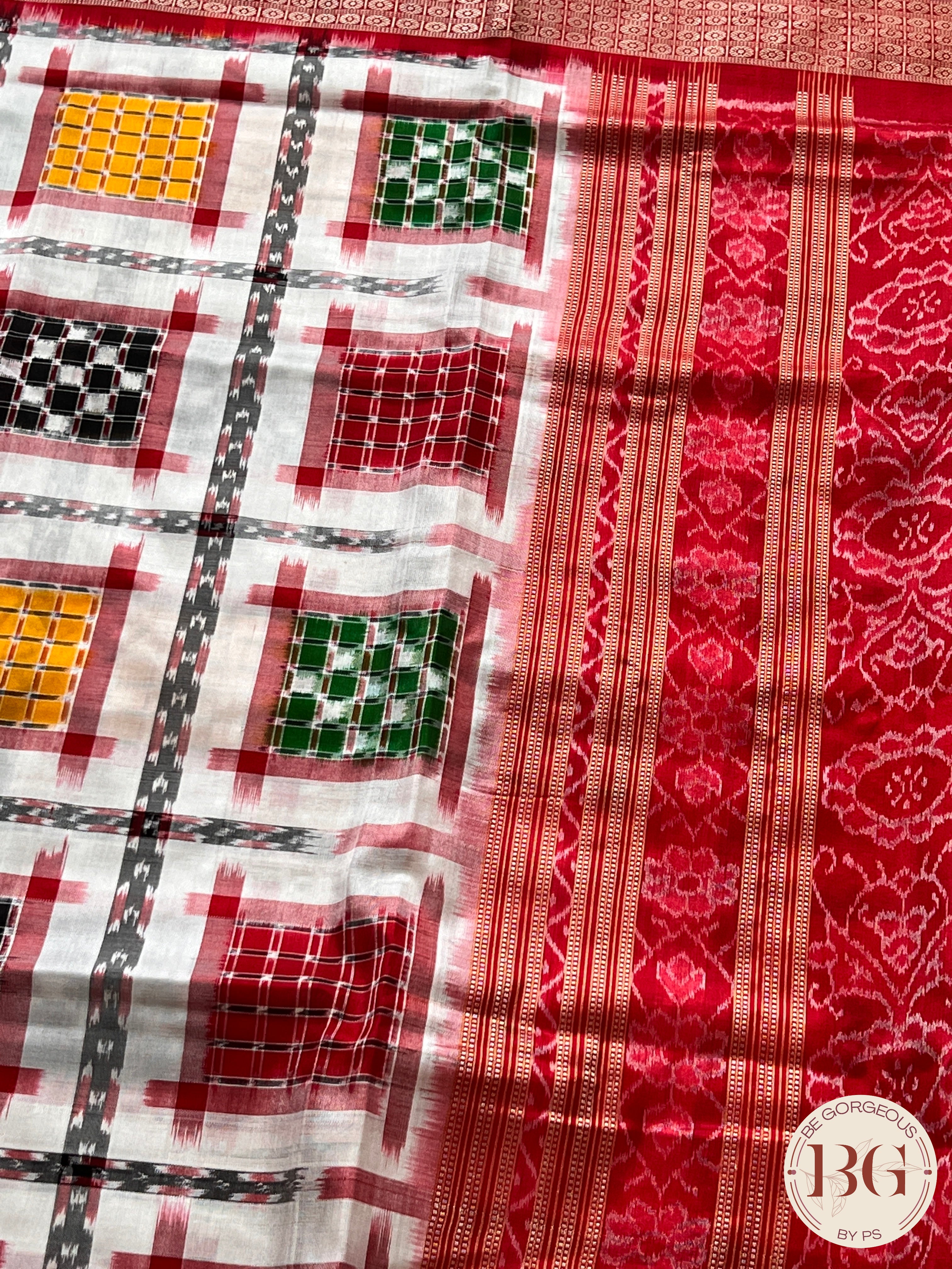 Double Ikkat Ashwini silk sambalpuri handloom saree color - white