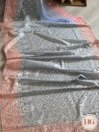 Organza with resham threadwork shaded saree color - blue