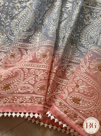 Organza with resham threadwork shaded saree color - blue