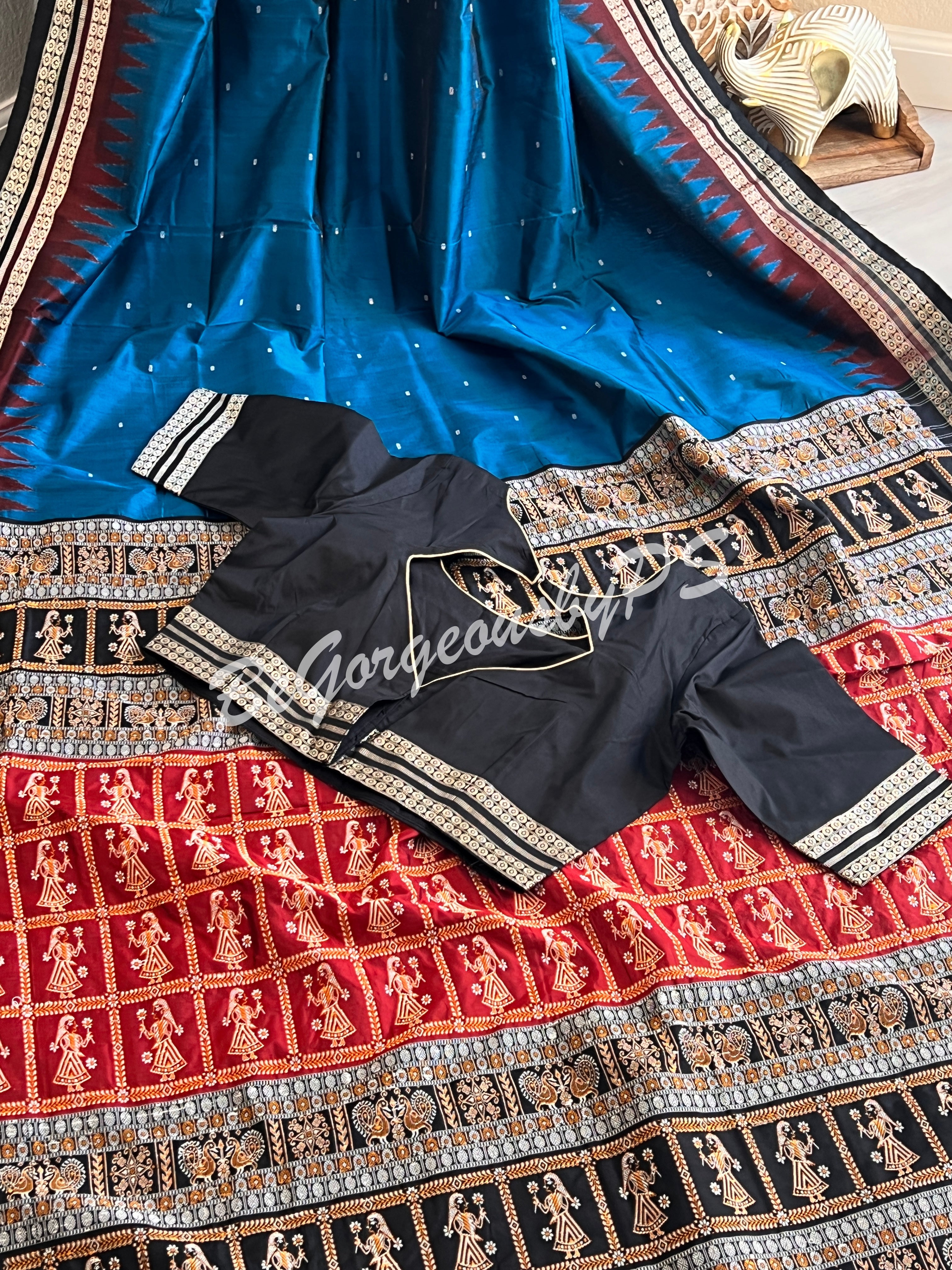 Plain Body Pallu Doll Silk blue