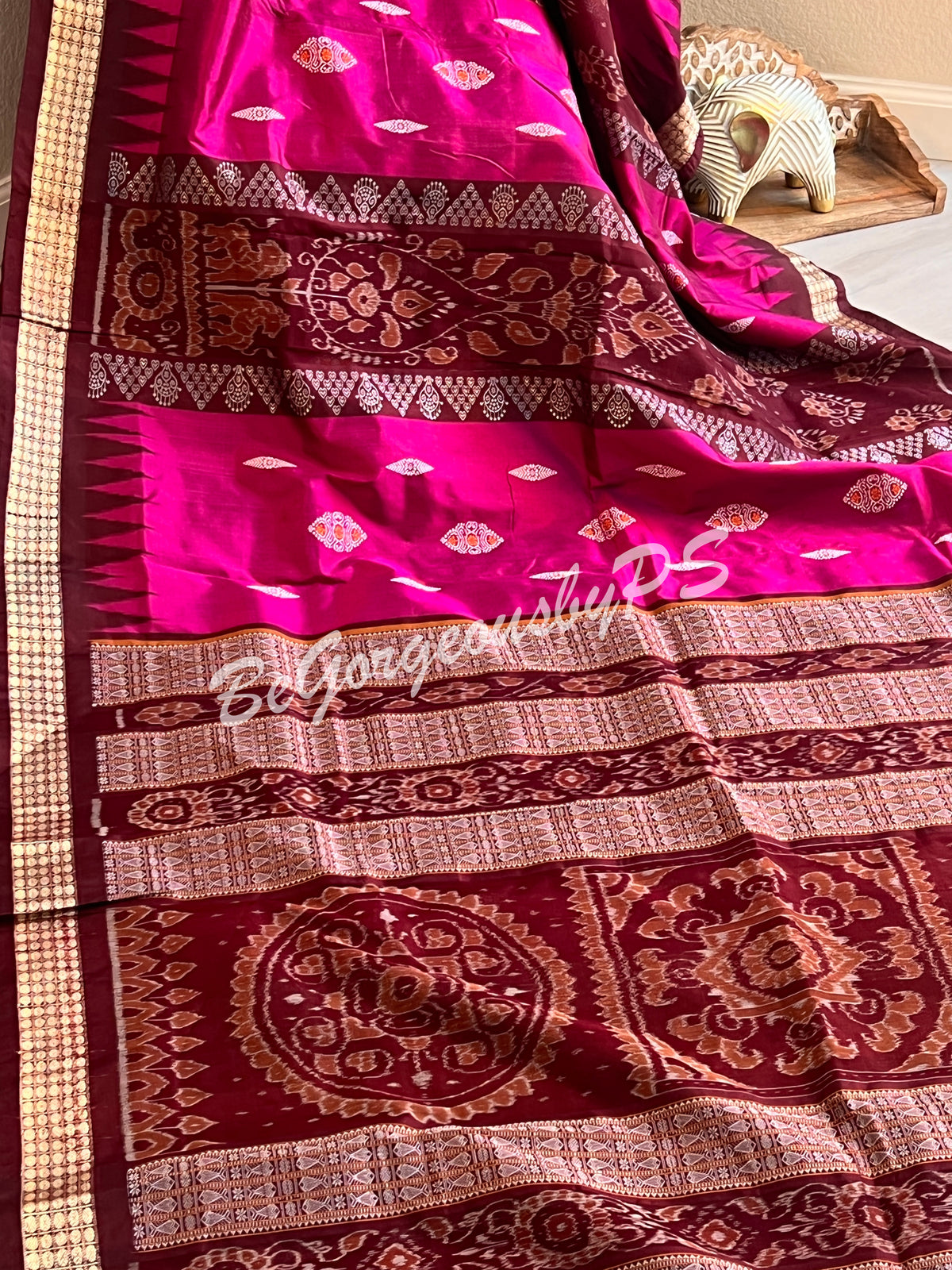 Lotus Bomkai with Flower Ikat Bandha Silk