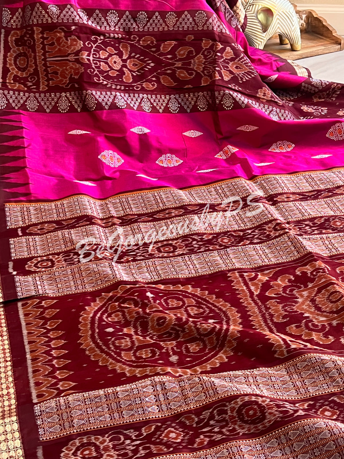 Lotus Bomkai with Flower Ikat Bandha Silk