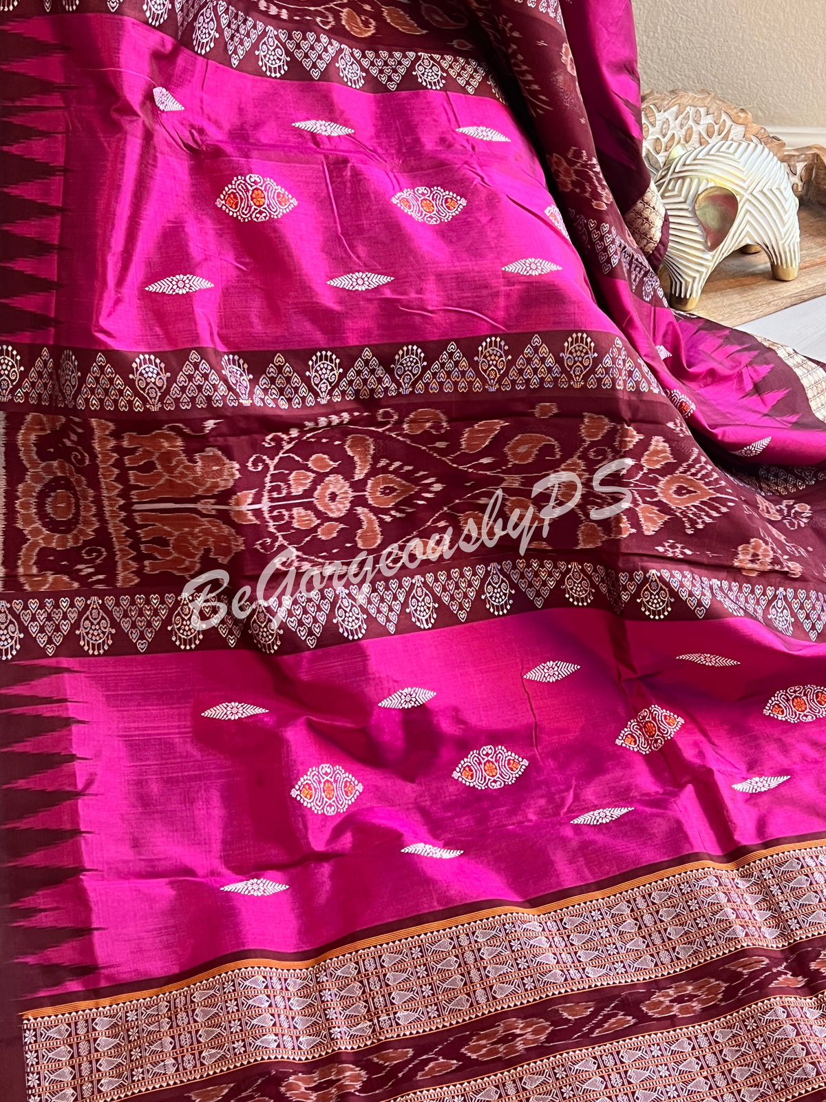 Lotus Bomkai with Flower Ikat Bandha Silk