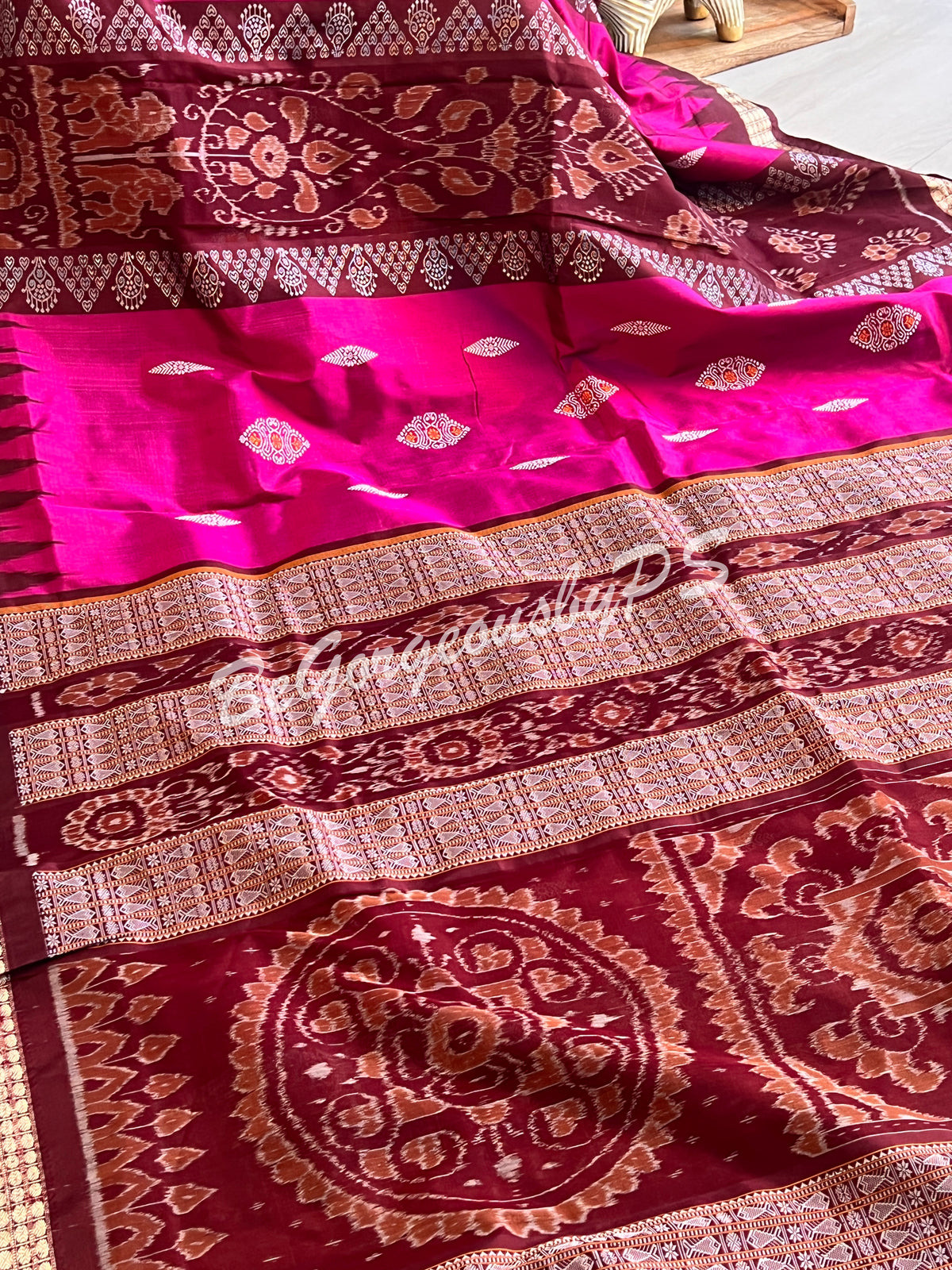 Lotus Bomkai with Flower Ikat Bandha Silk