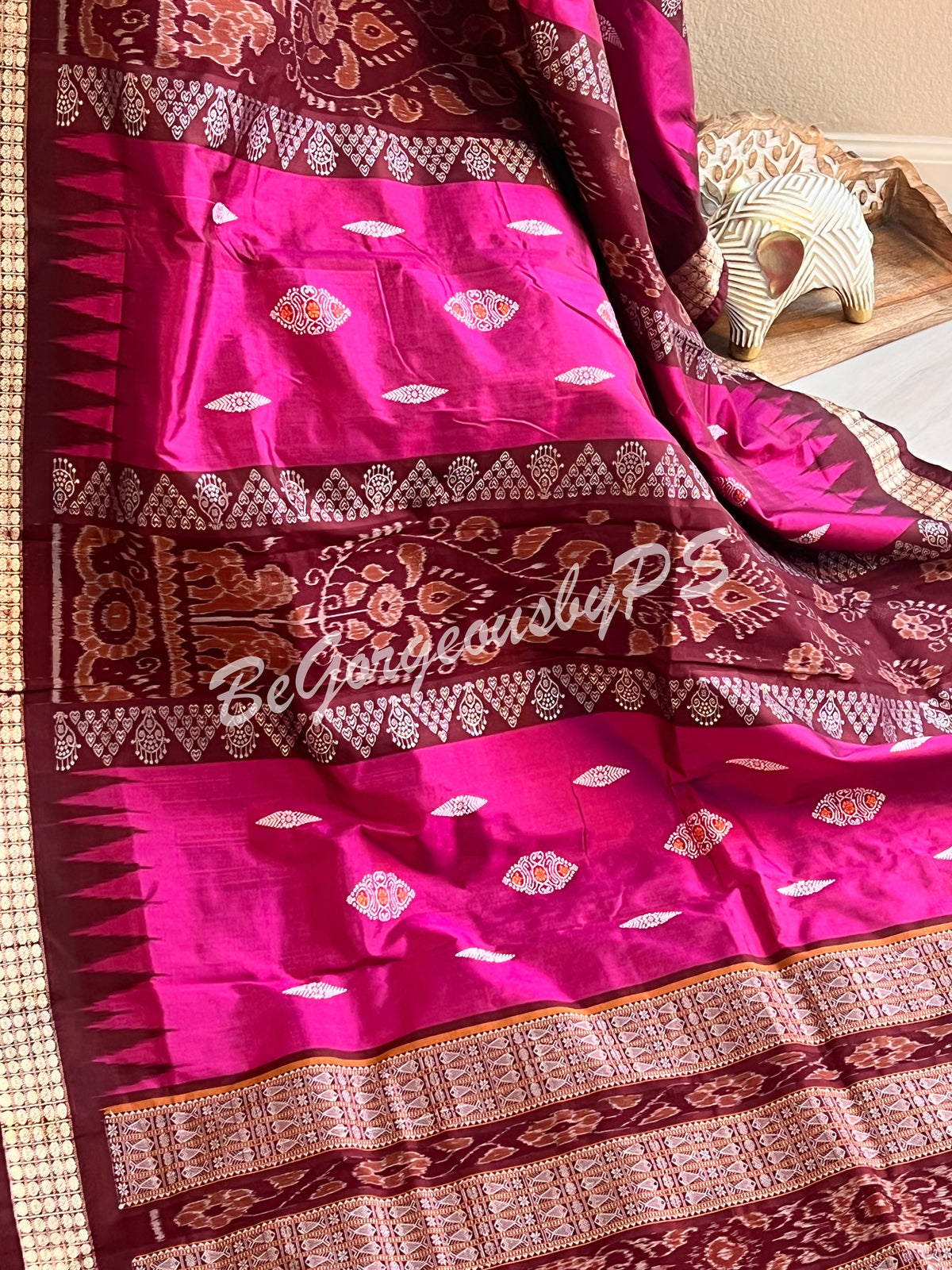 Lotus Bomkai with Flower Ikat Bandha Silk