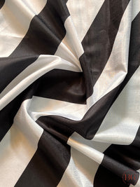 Satin black and white stripes saree with fully stitched blouse saree color - black