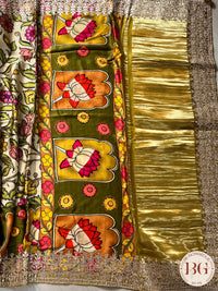 Gajji Silk with Kalamkari and gota patti border saree color - cream