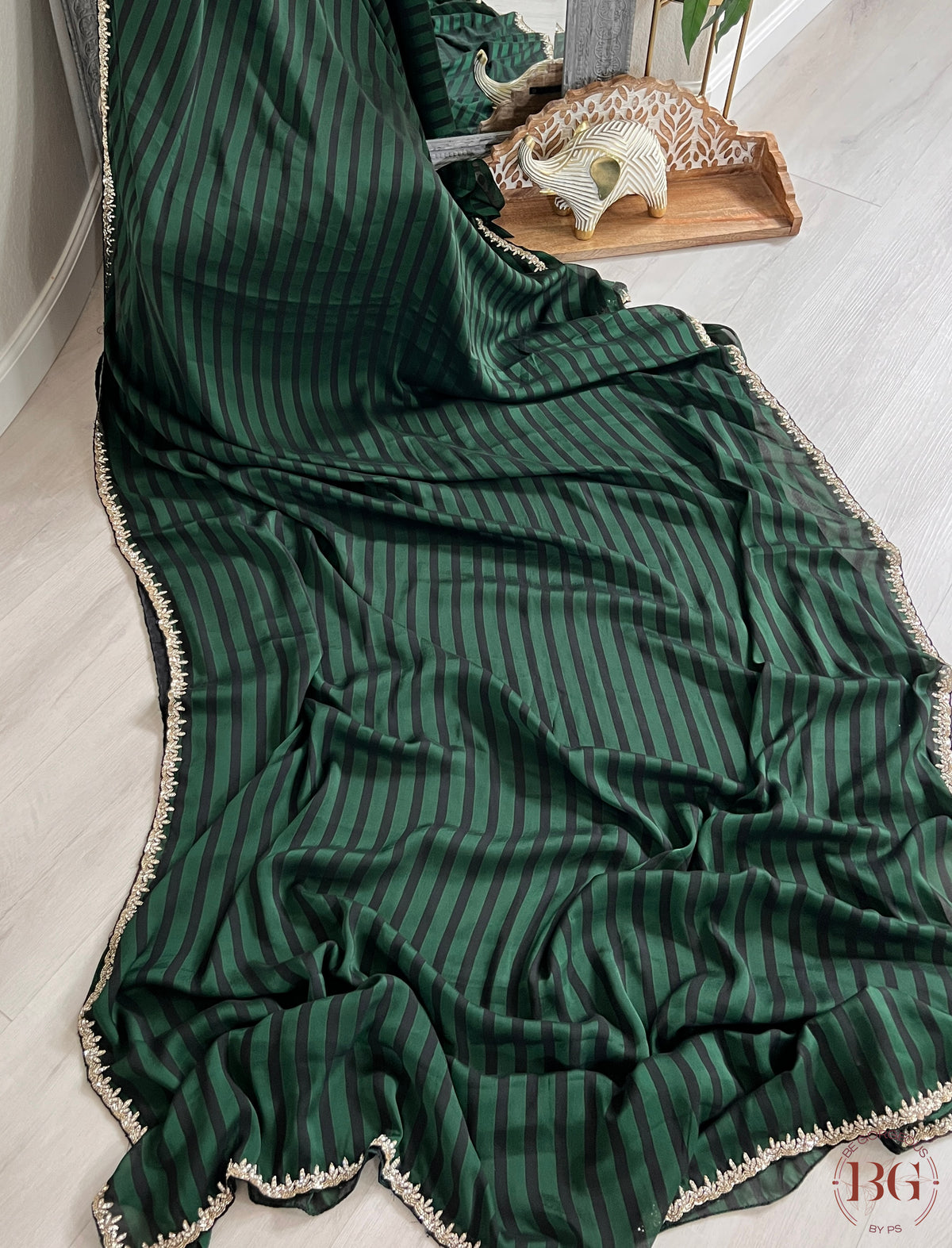 Crepe Satin with embroidery saree color - green