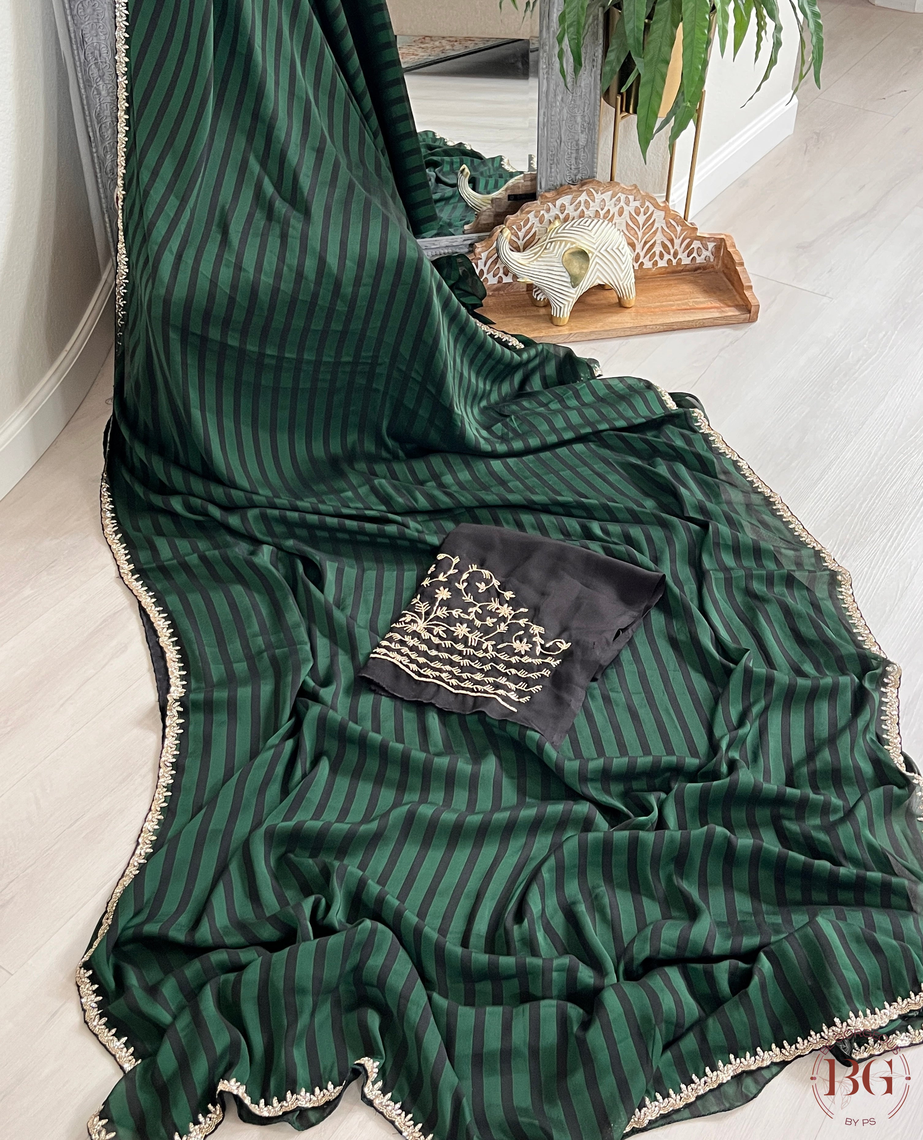 Crepe Satin with embroidery saree color - green