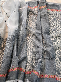Organza with threadwork saree color - grey