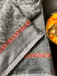 Organza with threadwork saree color - grey