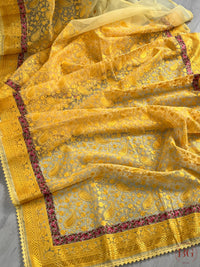 Organza with threadwork saree color - yellow
