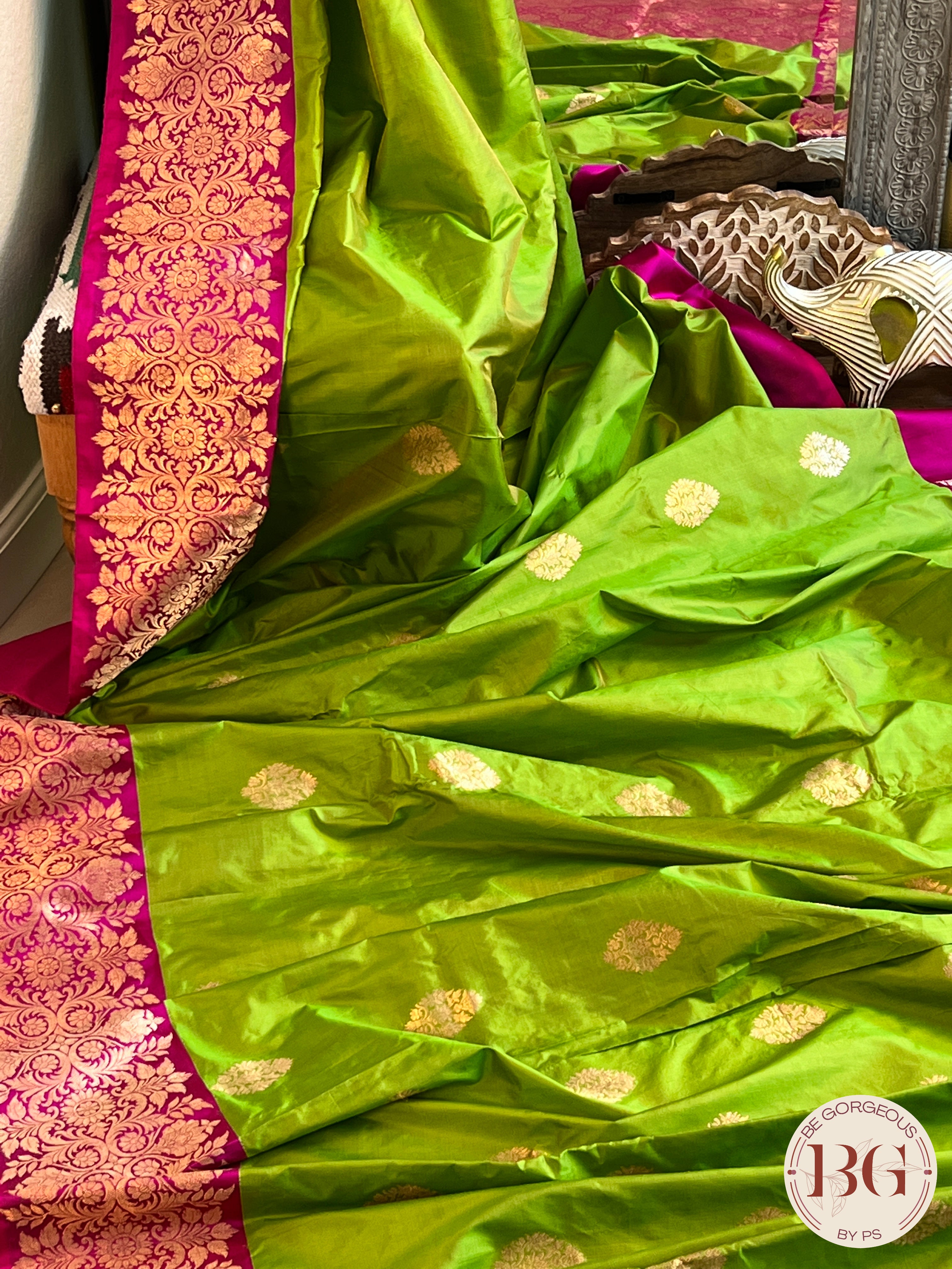 Handwoven Cotton Silk Pink Green Saree|Creative Chaitali|Suta